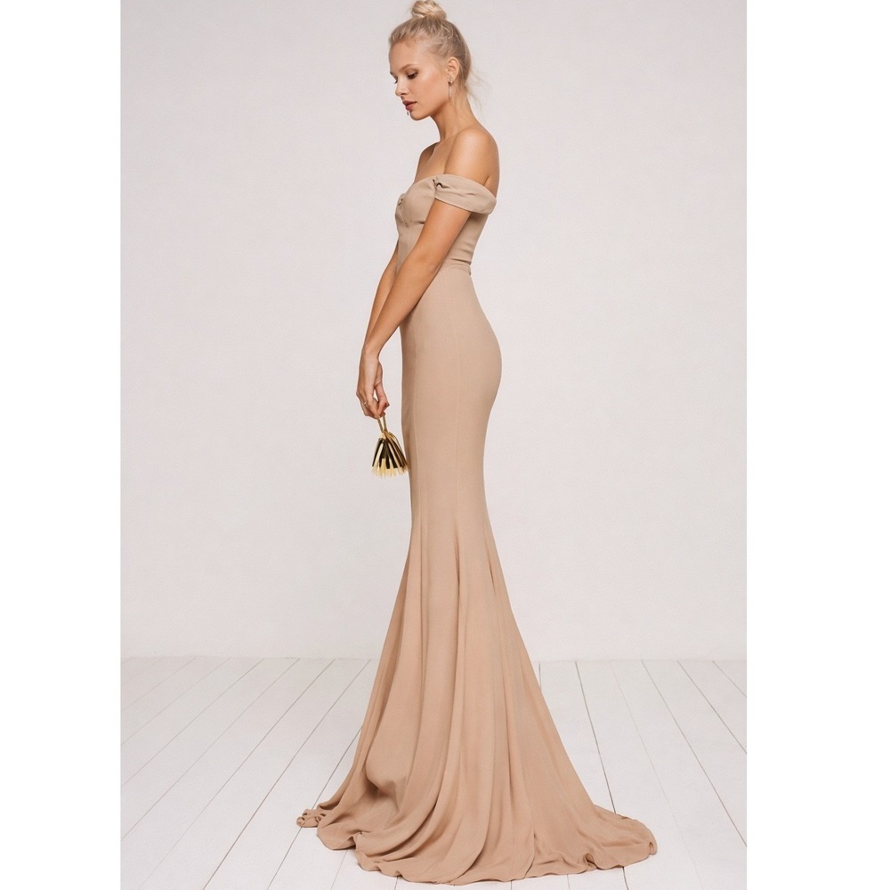 Reformation Champagne Off Shoulder Gardner Maxi Dress Gown Sweetheart Size 4‎ - Picture 2 of 14